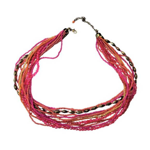Pink and Orange Beaded Twist 13 Strand Bead Necklace - Picture 7 of 10